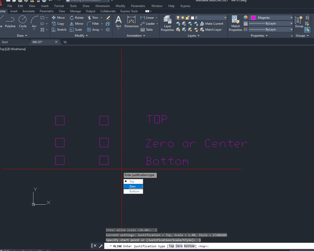 3. หลังจากกำหนดระยะห่างแล้ว ก็กด J หรือ Justifi เพื่อเลือกว่าจะให้เส้นอยู่ บน กลาง หรือ ล่าง