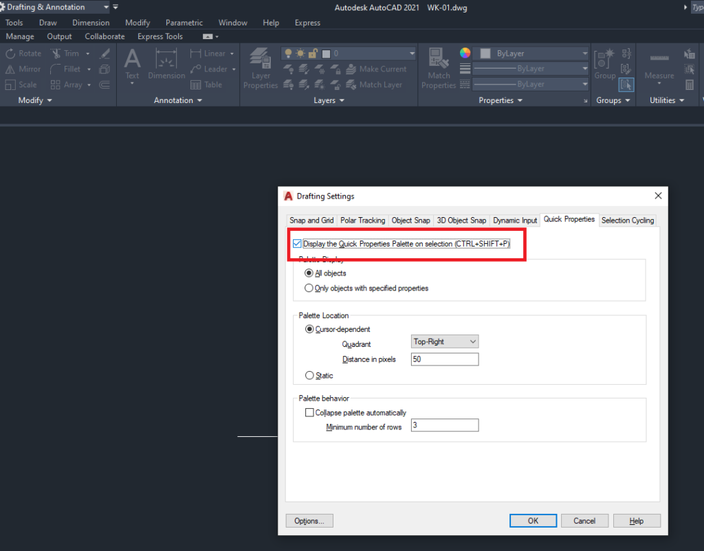 3. เอา Check Box ออกหน้า Display the Quick Properties ออก