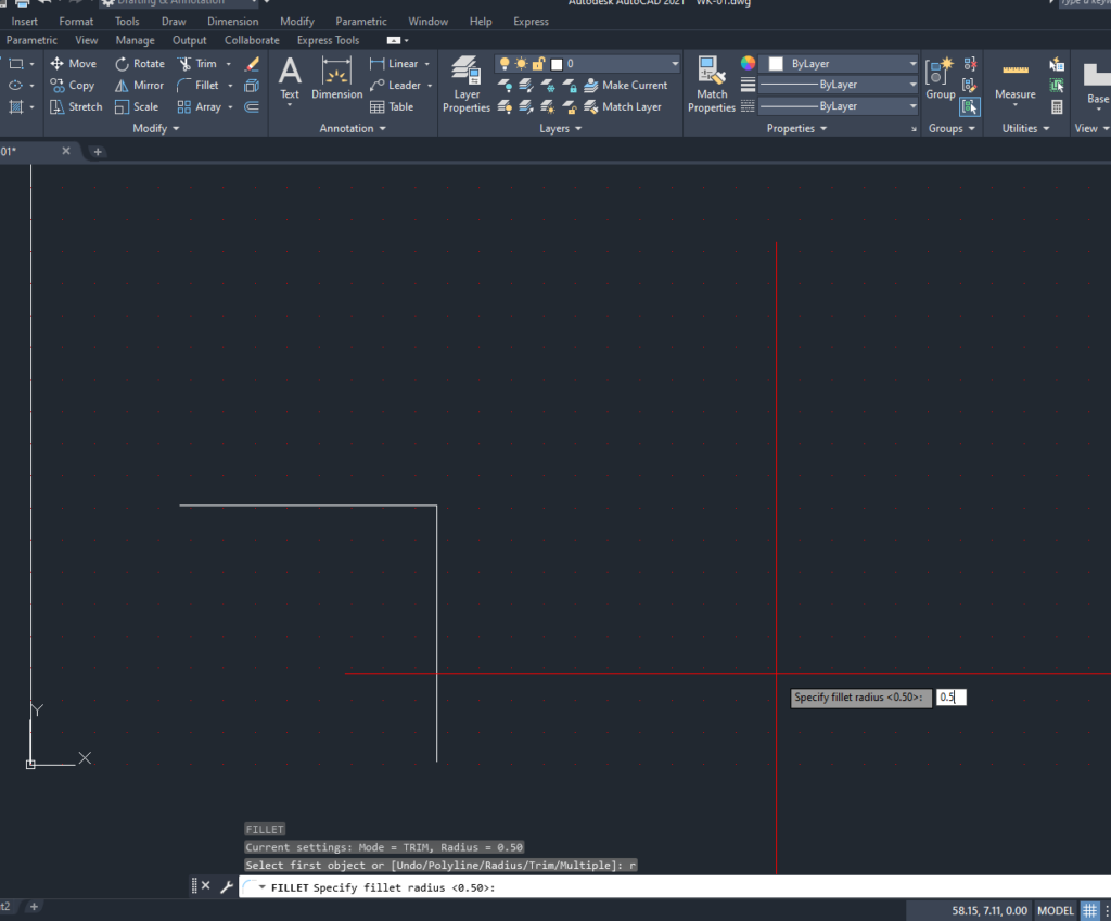 3. ใส่ค่ารัศมี (Radius) เช่น 0.5 กด Enter