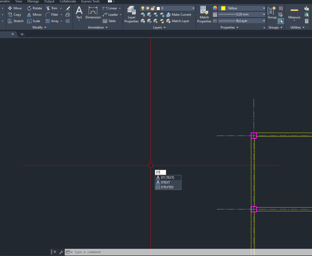 เรียกคำสั่ง: พิมพ์ DT หรือ DTEXT แล้วกด Enter