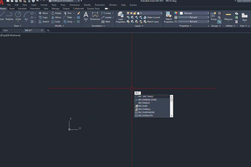 การใช้คำสั่ง Rectangle (REC) ใน AutoCAD เพื่อวาดรูปสี่เหลี่ยม