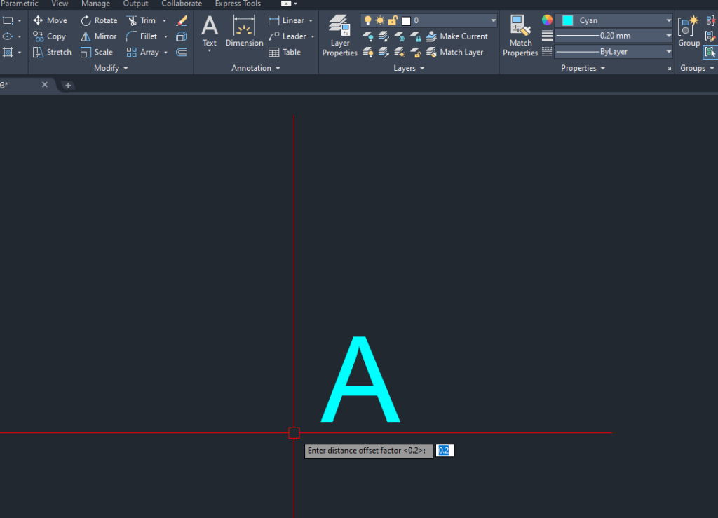 ใส่ค่า Offset ใส่ระยะห่างระหว่างกรอบกับข้อความ (แนะนำที่ 0.25) แล้วกด Enter